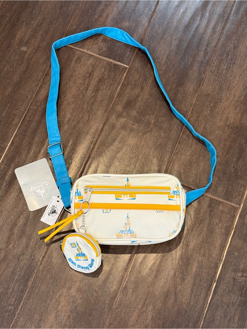 NWT Walt Disney White, Blue & Yellow Castle Crossbody ~ Fanny Pack w/ Coin Pouch